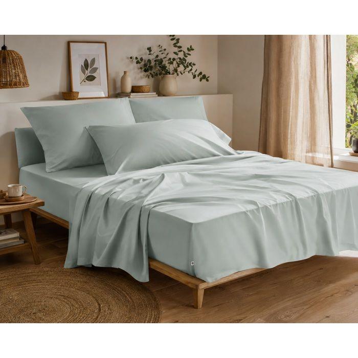 Drap Housse 160x200 cm percale de coton vert celadon Perrine