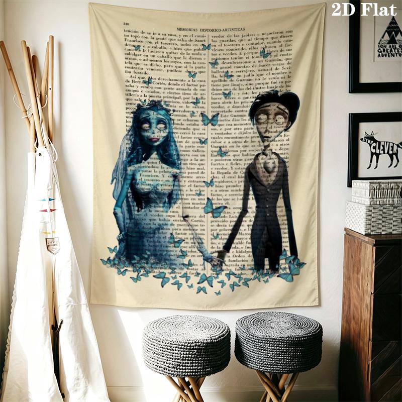 Corpse Bride anime Wall Tapestry Aesthetic Wall Hanging Printed Fabric Blanket Decorative Tapestries for Bedroom Living Room Home Decor