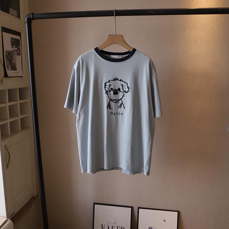 

[Bi Zheng] 2025 Summer Women s Korean Style Color Block Plus Size Casual Round Neck Short Sleeve T-Shirt One Size