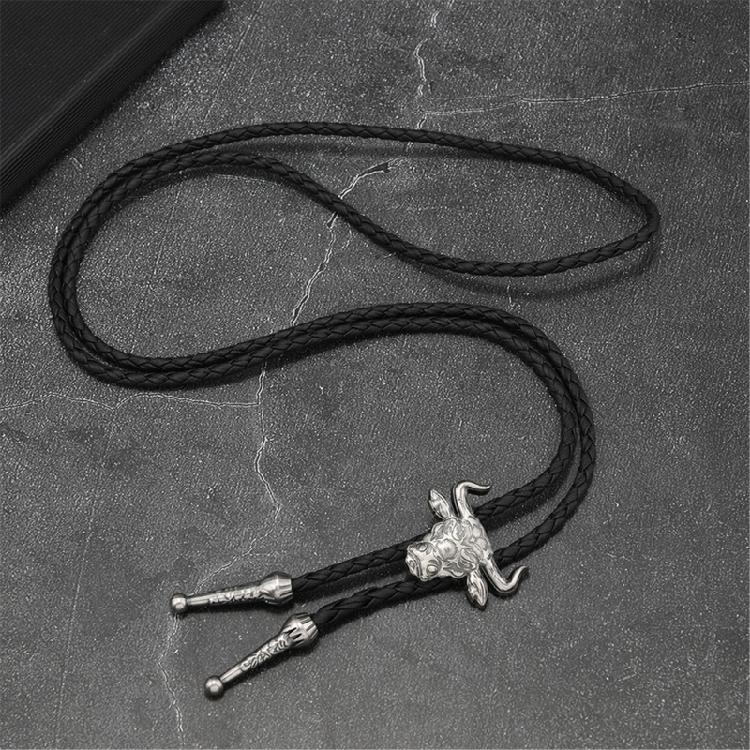 Trendy PU Leather Necktie With Bold Bull Head Design Alloy Necktie Soft Practical Unisex Gift For Birthdays Holidays