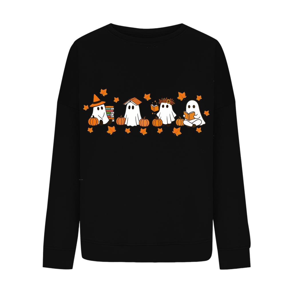 Women's Casual Fashion Round Neck Long Sleeve Halloween Printed Sweatshirt