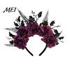 Streetwear Gothic Hairband for Women Halloween Rose Headband, Flower Leaf Crown Hair Hoops Bands, Floral Party Headpiece Cosplay Dress Up Accessories