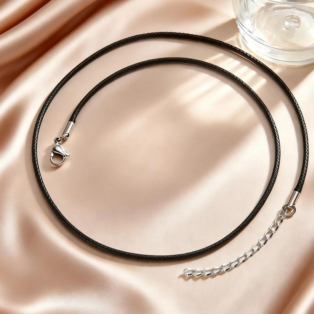 Simple Black Wax Rope Chain Necklace Stainless Steel Clasp Waterproof Braided Leather Chain Choker Trendy Jewelry for Women