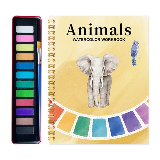Watercolor Painting Kit for Beginners Step-by-Step Painting Guide with 12 Colors Flower Animal Theme Practice Workbook for Learning Blending