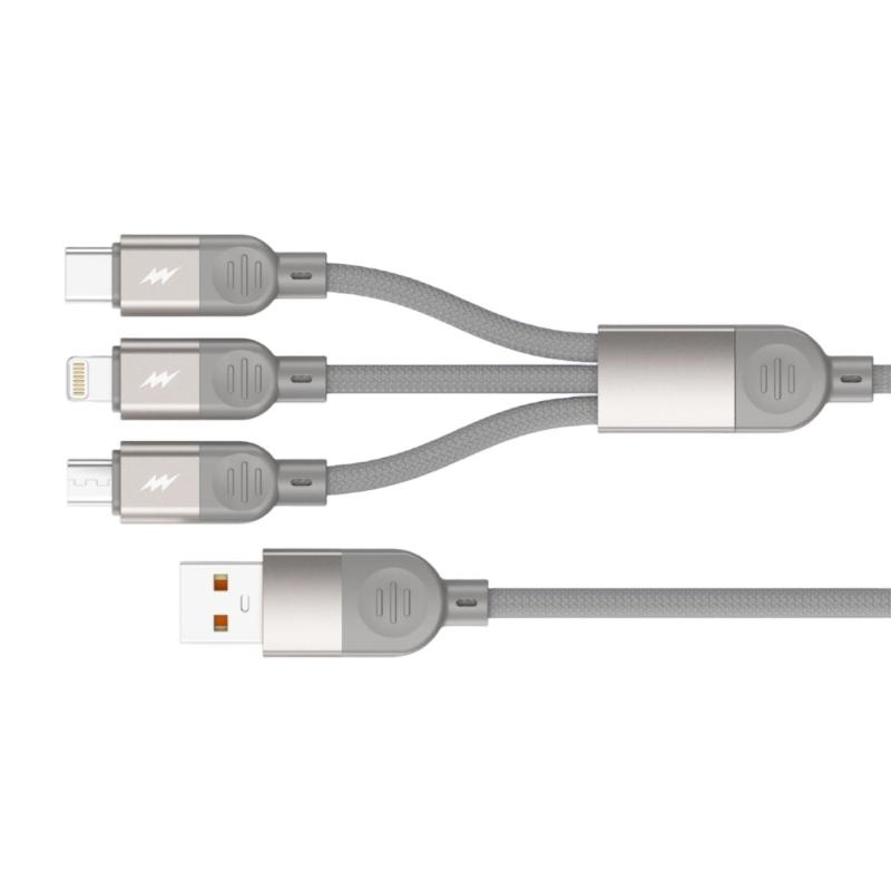 Universal Fast Charging Cable 3 in 1 Nylon Braided Cord 120CM for Smartphones Tablets