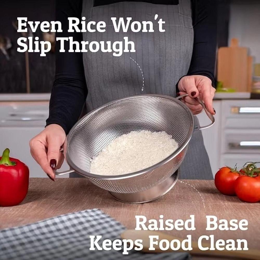 Fine Mesh Filter Stainless Steel Colander Solid Ring Base Kitchen Strainer Draining Basket Kitchen