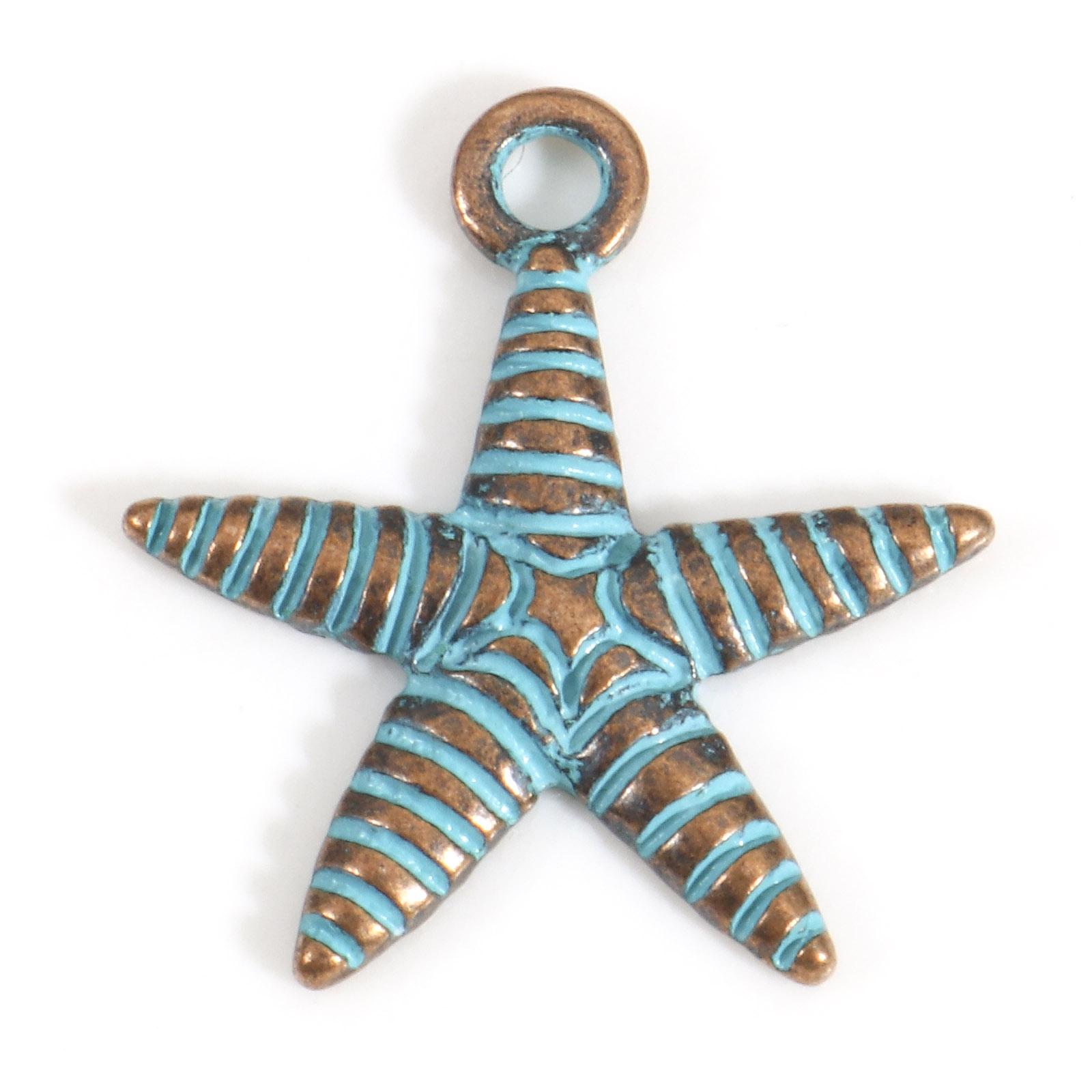 

10PCs Vintage Patina Charms Antique Bronze Blue Star Shell Metal Pendants DIY Bracelets Necklace Women Party Jewelry Findings