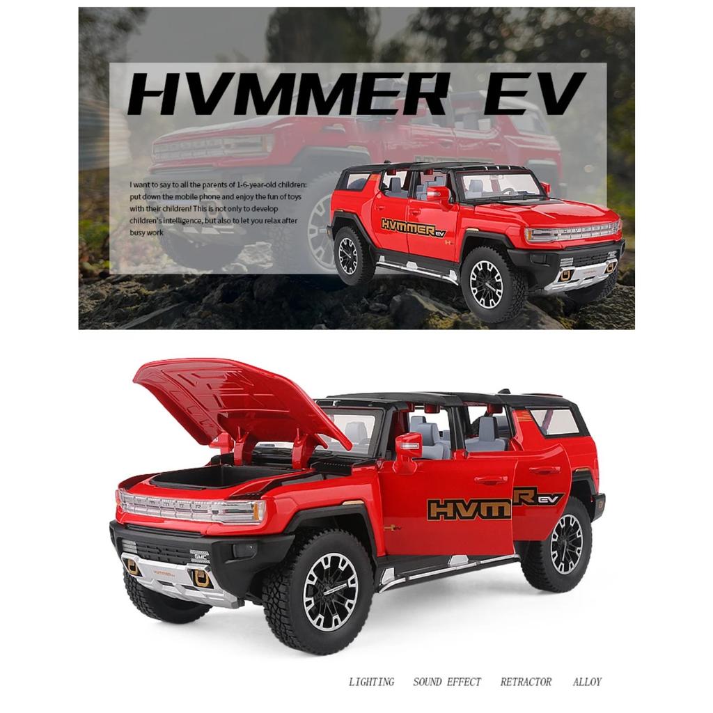 1/24 Hummer EV SUV Samochód terenowy ze stopu Metalowy model zabawki Dźwięk i światło Zabawka dla dzieci Kolekcjonerskie Prezenty urodzinowe