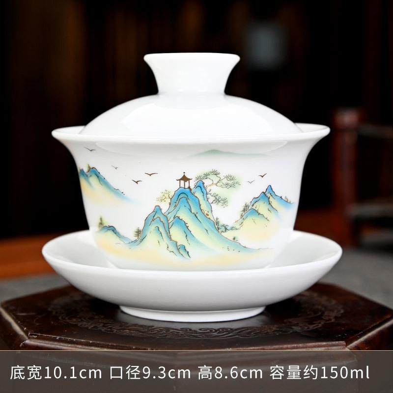Craftsman Taihui's New High-white Household Hand-painted Gold-painted White Porcelain Sancai Cover Bowl Ceramic Tea Set Tea Bowl Printed Tea