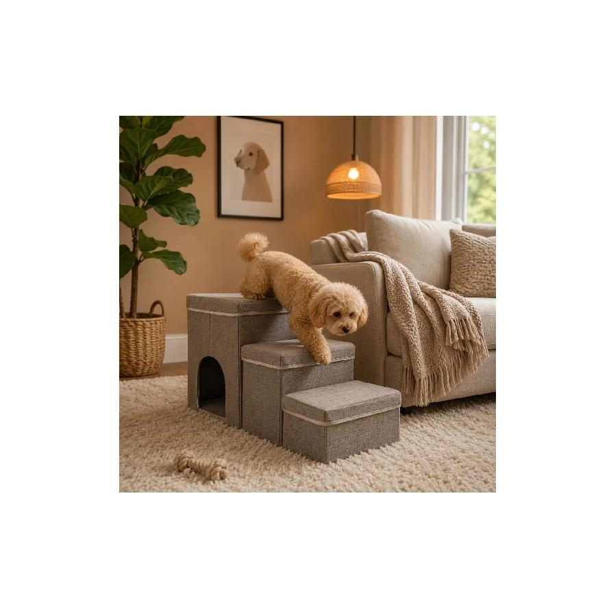 Pet Steps Upholstered Pet Stair Step Dog Stairs Cushioned Dog Steps Boxy for Pets, Bed, Sofa