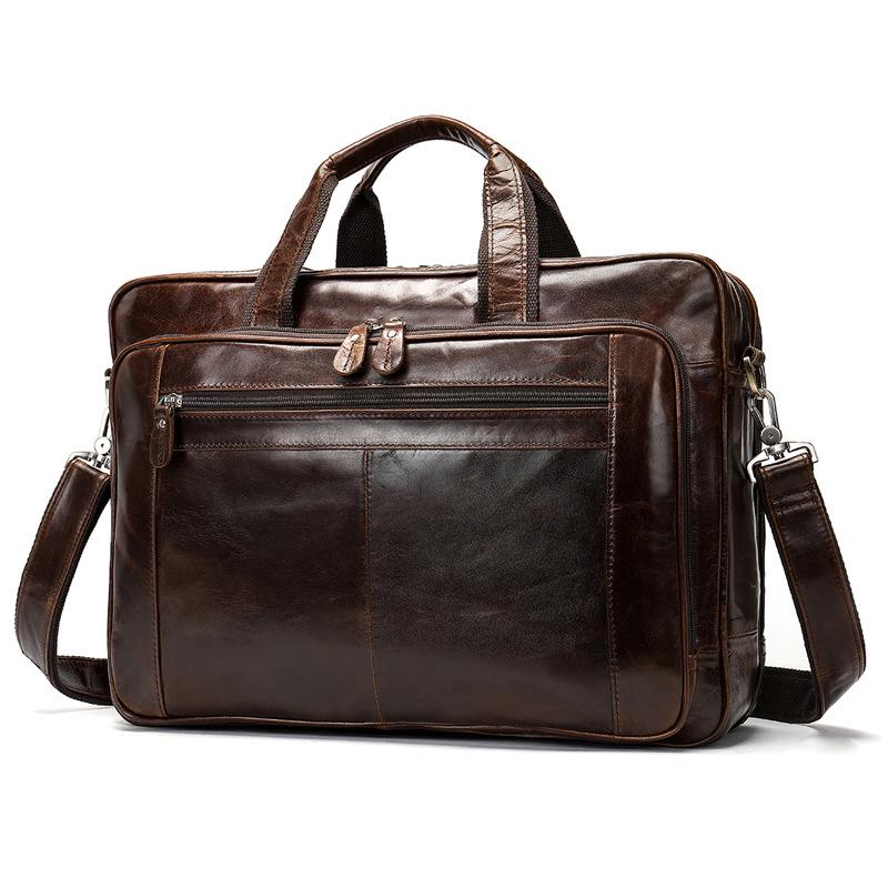 Genuine Leather Large Capacity Men's Briefcase: Handheld, Business & Commuting Document Bag
