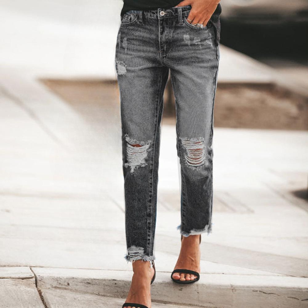 

IHUASU Летние джинсовые брюки с дырками, женские повседневные брюки XXL черный серый