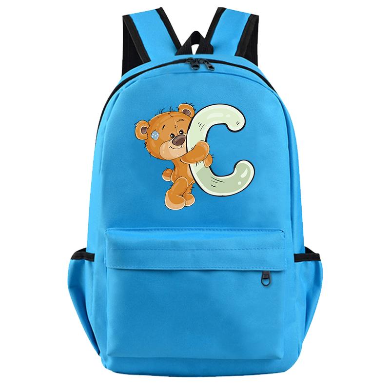 Little Bear 26 English Letters Backpack Teen School Bag for Girls Boy Backpack Bookbag for Kid Gifts Large Capacity Student Bag