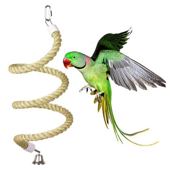 Pet Bird Parrot Bell Stand Perch Cotton Rope Chewing Bar Cage Hanging Swing Toy