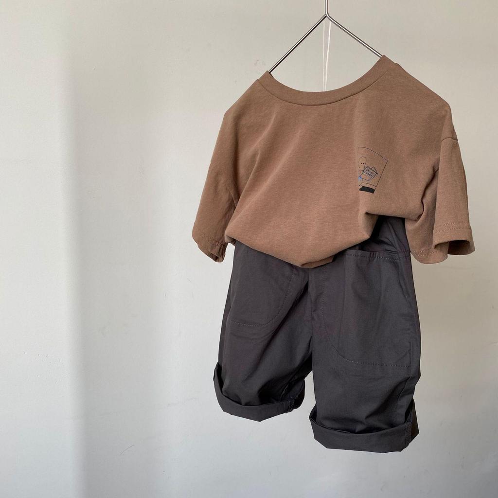 GL-kids Korean Style Cartoon Print T-shirt - Short Sleeve, Skin-friendly, Washable, Unisex Casual Top for Kids