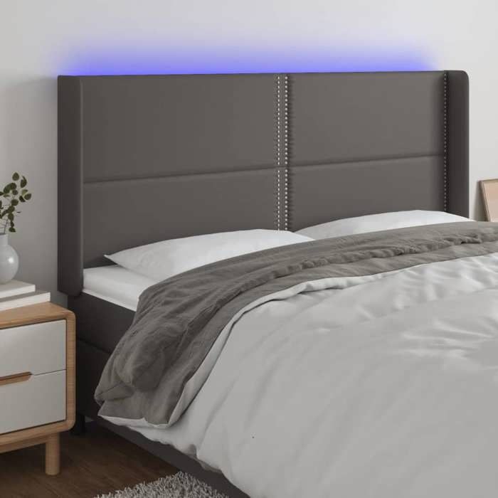 VidaXL Tête de Lit à LED Meuble de Chambre à Coucher Accessoire de Lit Double Tête de Cadre de Lit Intérieur Gris 3124020