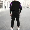 Men Blue Galaxy Starry Light Trail Print Long Sleeve Sweatshirt Jogger Pants Two Piece Suit