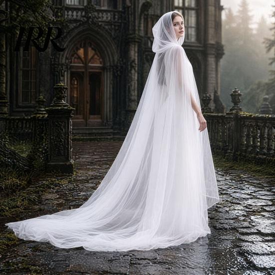Hooded Mesh Cloak for Adults, 2 Layer Sheer Tulle Cape, Halloween Gothic Witch Queen Cosplay Costume Renaissance Accessories Grim Reaper