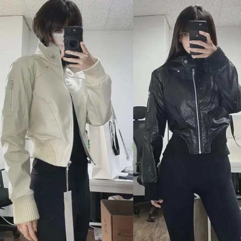 

Women s Retro Hong Kong-Style Leather Jacket - Short, Punk Fashion for Spring/Autumn M for 95-120 jin