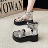 Fashion Women Platform Sandals French Retro Belt Buckle Open-toed Roman Sandal Women's Versatile Heightening Beach Shoes Sandalias Mujer