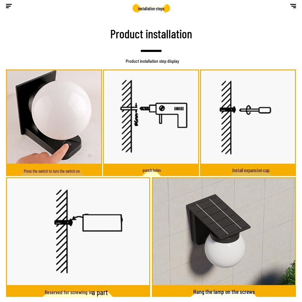Round Solar Outdoor Wall Light for Home, Street, Balcony, Garden, and Courtyard