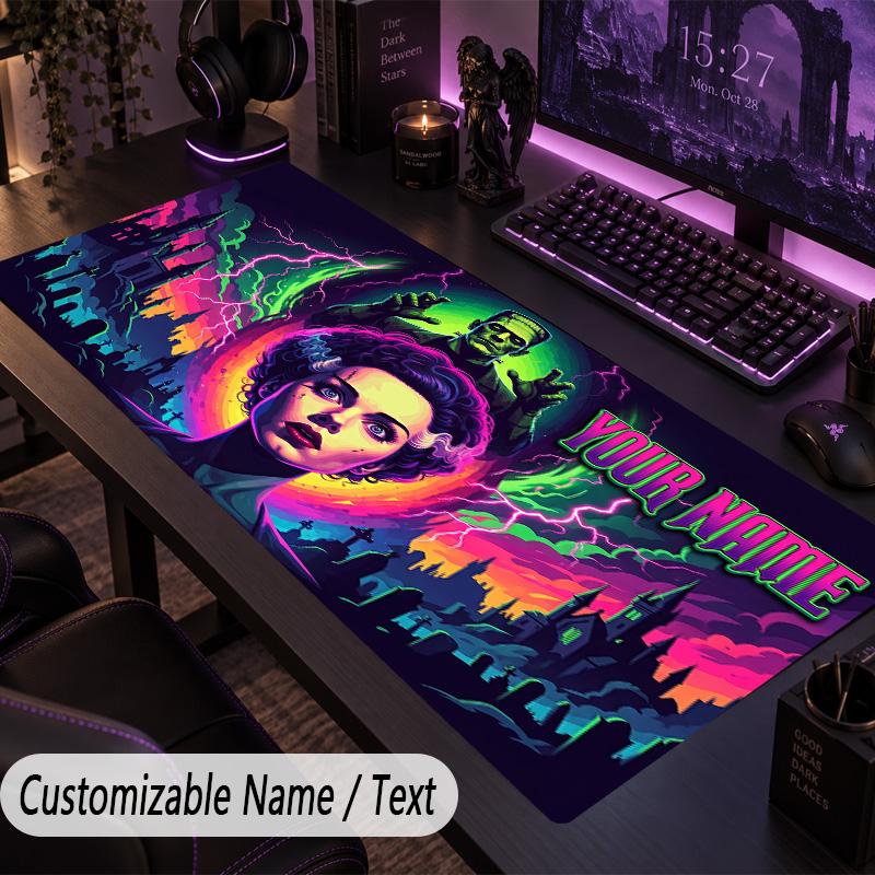 Custom Text Big Mousepad, Extended Desk Pad For Laptop Work GameBride of Frankenstein