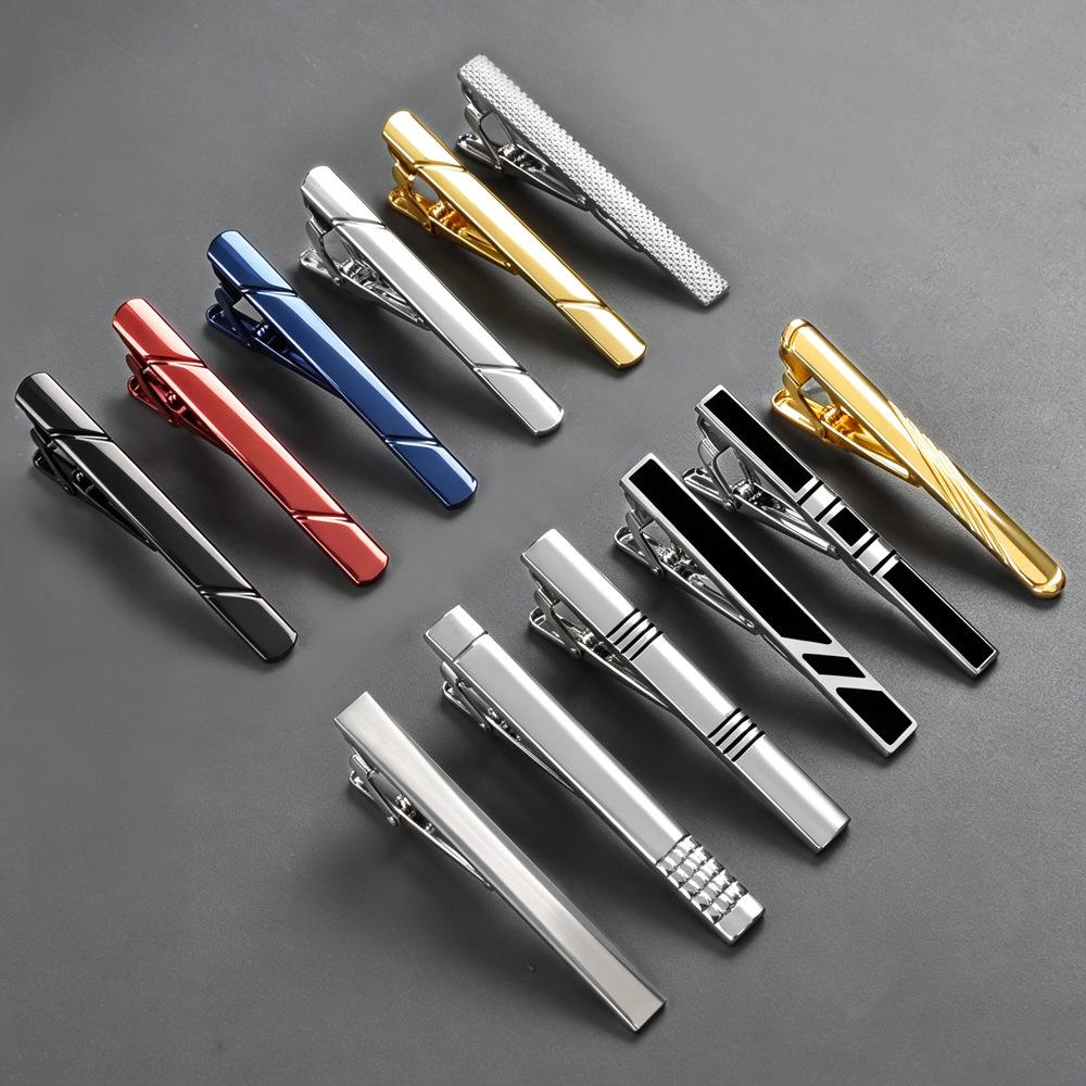 12-Piece Stylish Tie Clip Set: Fashionable Stripes & Plaids for Shirts and Suits