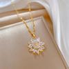 Luxury Zircon Sunflower Pendant Necklace for Women Gold Color Metal Full Zircon Sunflower Necklace Couple Wedding Jewelry