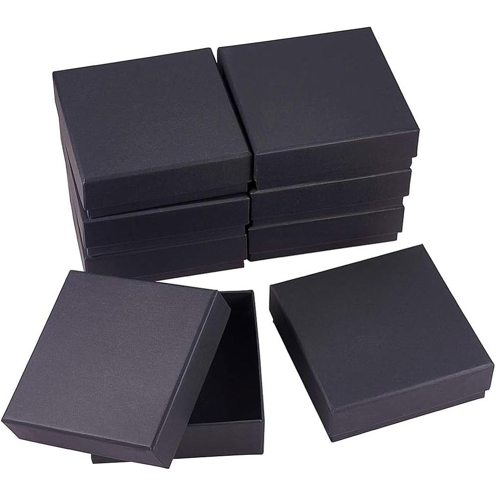 8pcs Kraft Paper Jewelry Boxes with Sponge Square Black 12x12x4.2cm