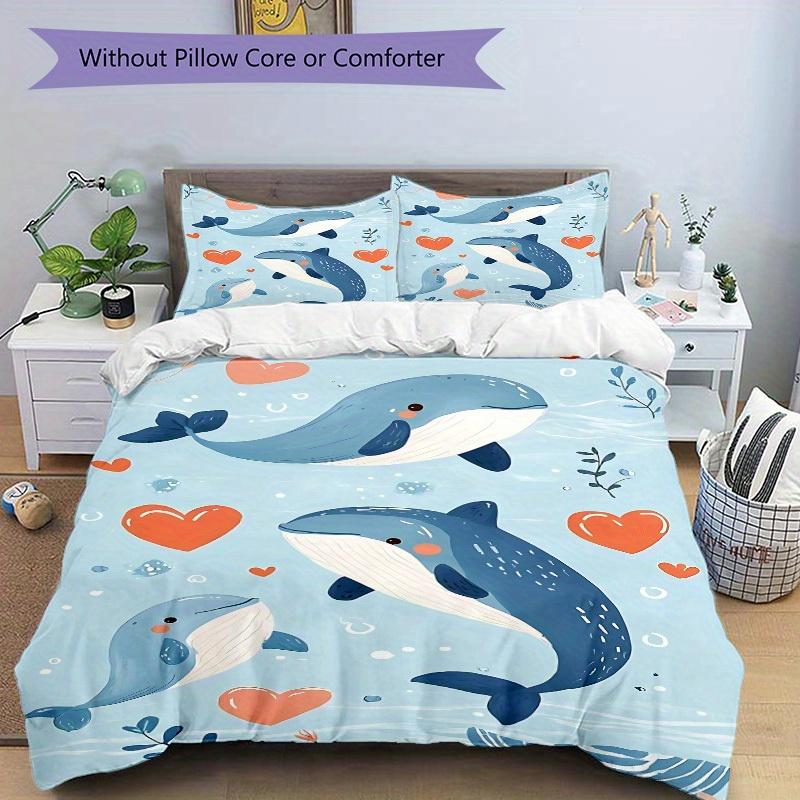 3pcs Whale Heart Print Bedding Set, Suitable for Bedroom Decoration, (Includes 1 Duvet Cover And 2 Pillowcases, Quilt Not Included) Yy250822176