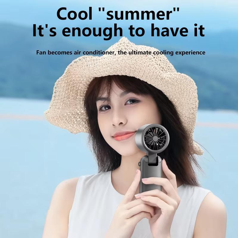 Refrigeration Handheld Electric Fan Portable Desktop and Outdoor USB Digital Display High-speed Fan Folding Neck Hanging