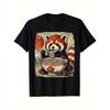 Red Panda Eating Ramen Japanese Kawaii Anime Graphic Tee Casual Crew Neck TShirt For Men