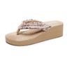 Bohemian Small Fragrant Style Imitation Grass Rope Woven Applique Flip-flops Xia Liang Slippers Women Wear Wedge Heels High Heels Beach Shoes