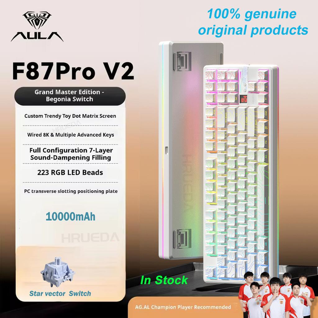 Aula Μηχανικό Πληκτρολόγιο F87 Pro V2 3 Λειτουργιών Ασύρματο 12000mAh Μεγάλη Διάρκεια Μπαταρίας Hot-Swap RGB Προσαρμόσιμο Πληκτρολόγιο E-Sports PC Gaming