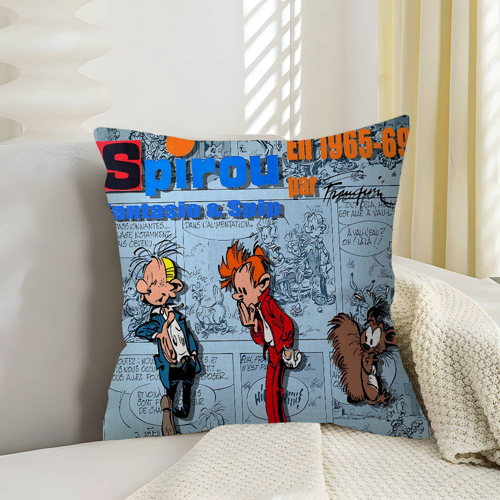Comic S-Spirou E-Et F-Fantasio Decorative Room Aesthetics Pillow Case Home Decor Bedroom Sofa Bed Couch Pillow Cover 45X45