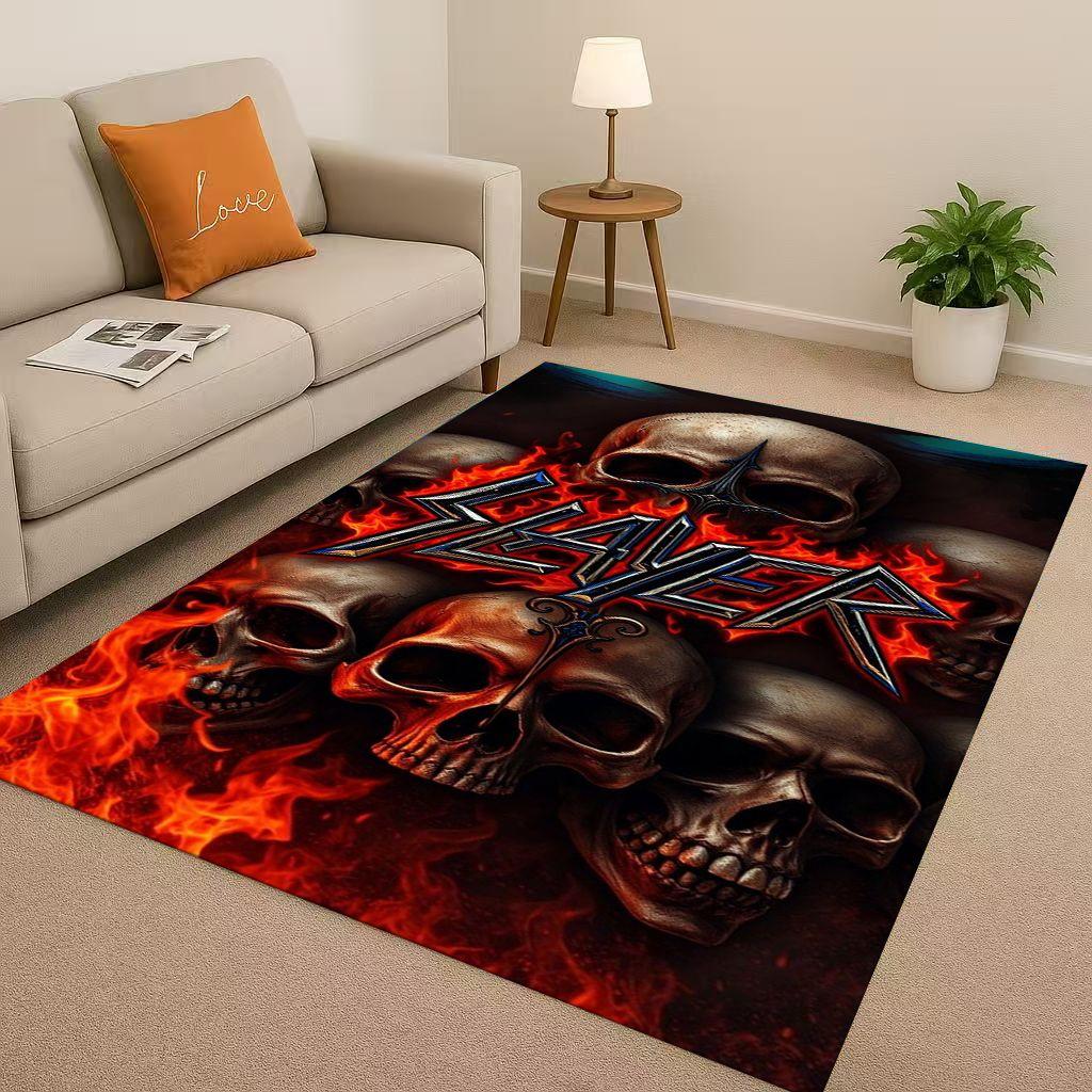 HD Slayer Thrash Metal Rcck Band Skull Sign Living Room Non Slip Area Rug Carpet for Bedroom Playroom Sofa,Home Decor Doormat