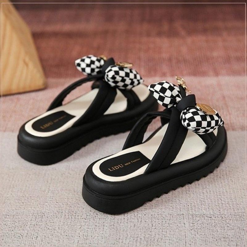 Fashion Womens Slippers 2025 Summer New High-End Bow Platform Comfortable Casual Sandals Soft Sole Fashion Sandals Women