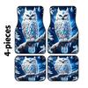 4pcs Blue Crystal Owl Print Car Floor Mats, Elegant Interior Decor Accessories For Daily Driving, All Season Fashionable Auto In