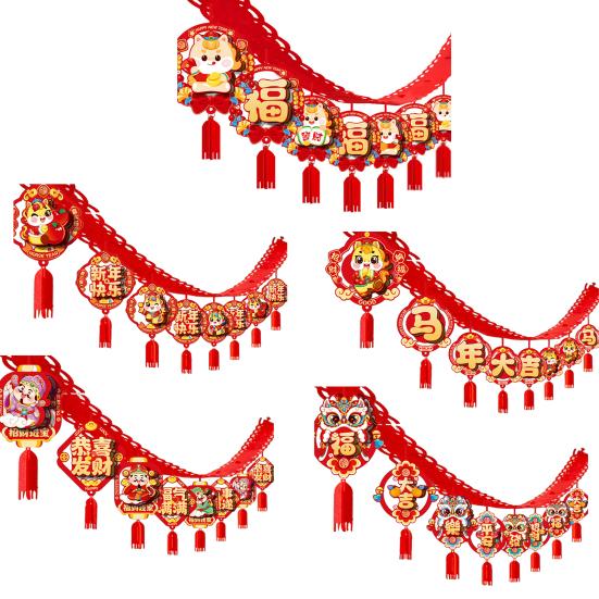 Chinese New Year Good Luck String Garland Happy Lunar New Year Hanging Banner 2026 Spring Festival Bunting Garland for Home Office Backdrop Decoration