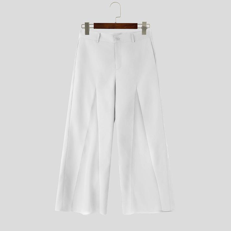 INCERUN Men High Waist Zip-up Side Mesh Patchwork Casual Flare Pants Trousers