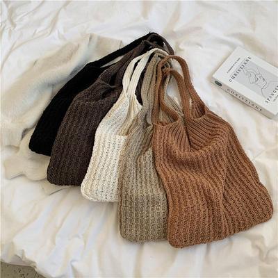 New Wool Knitted Shoulder Shopping Bag for Women Vintage Fashion Cotton Cloth Girls Tote Shopper Bag Large Female Handbag