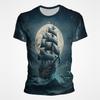 Segelboot Piratenschiff Grafik T-Shirts Herren 3D-Druck Kurzarm Tee Tops Lässig Herren Übergröße Streetwear T-Shirt Ropa Hombre