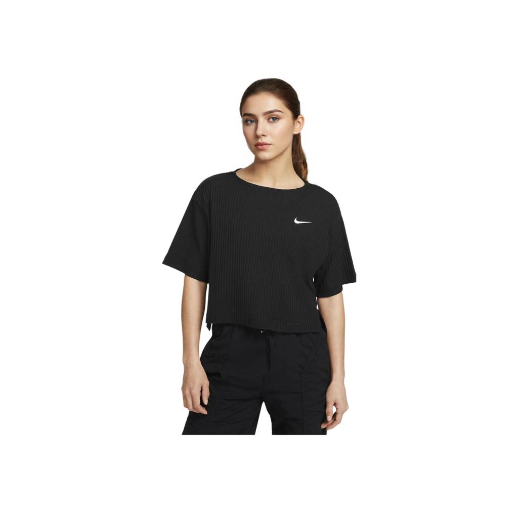 Nike Logo Print Cropped Round Neck Fitted Short Sleeve T-Shirt Women Tops Black DV7871-010