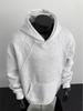 American Style Grey Deconstructed Patchwork Men's Hoodie, Spring/Autumn Trend, High Neck, Socially Anxious Persona, Fashionable Outerwear