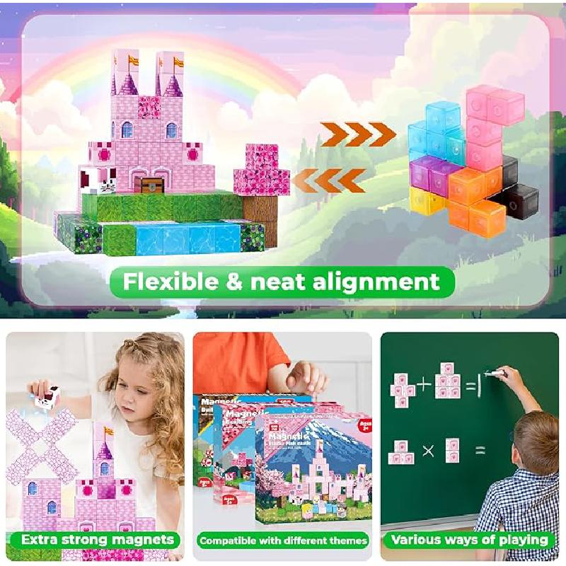 Princess Castle World Magnetic Block Set Fantasy Girl Magnetic Building Blocks Mine World Magnet Cube Birthday Gift Toy