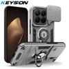 KEYSION Shockproof Armor Ring Stand Case for Xiaomi 15T Pro 5G Slide Camera Lens Protection Phone Back Cover for Xiaomi 15T Pro