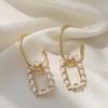Women's Pearl Freshwater Frame Hoop Silver Needle Earrings