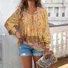 Casual Vacation Printed Long-sleeved T-shirt Tops for Women  Autumn and Winter