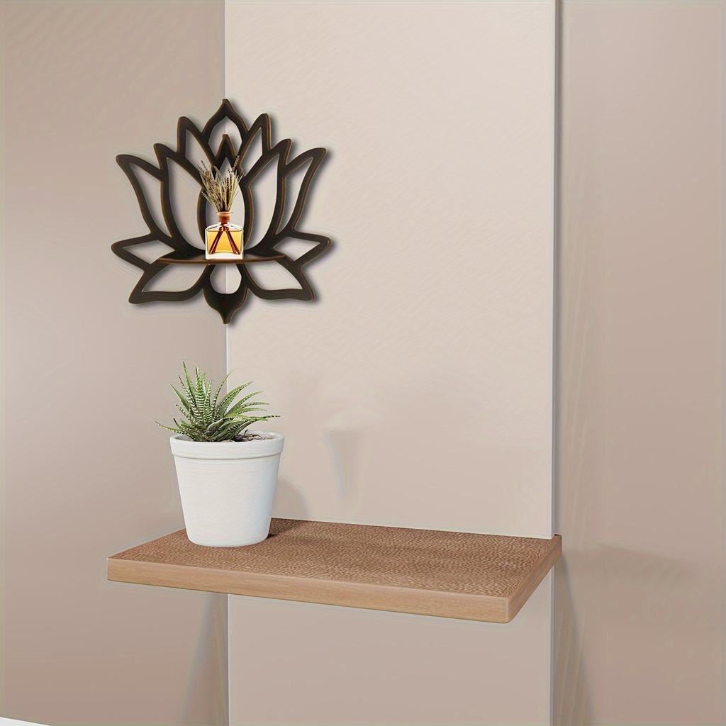 1pc Floating Wooden Lotus Shape Display Shelf, Wall Corner Crystal Stone Storage Rack,Household Storage Organization