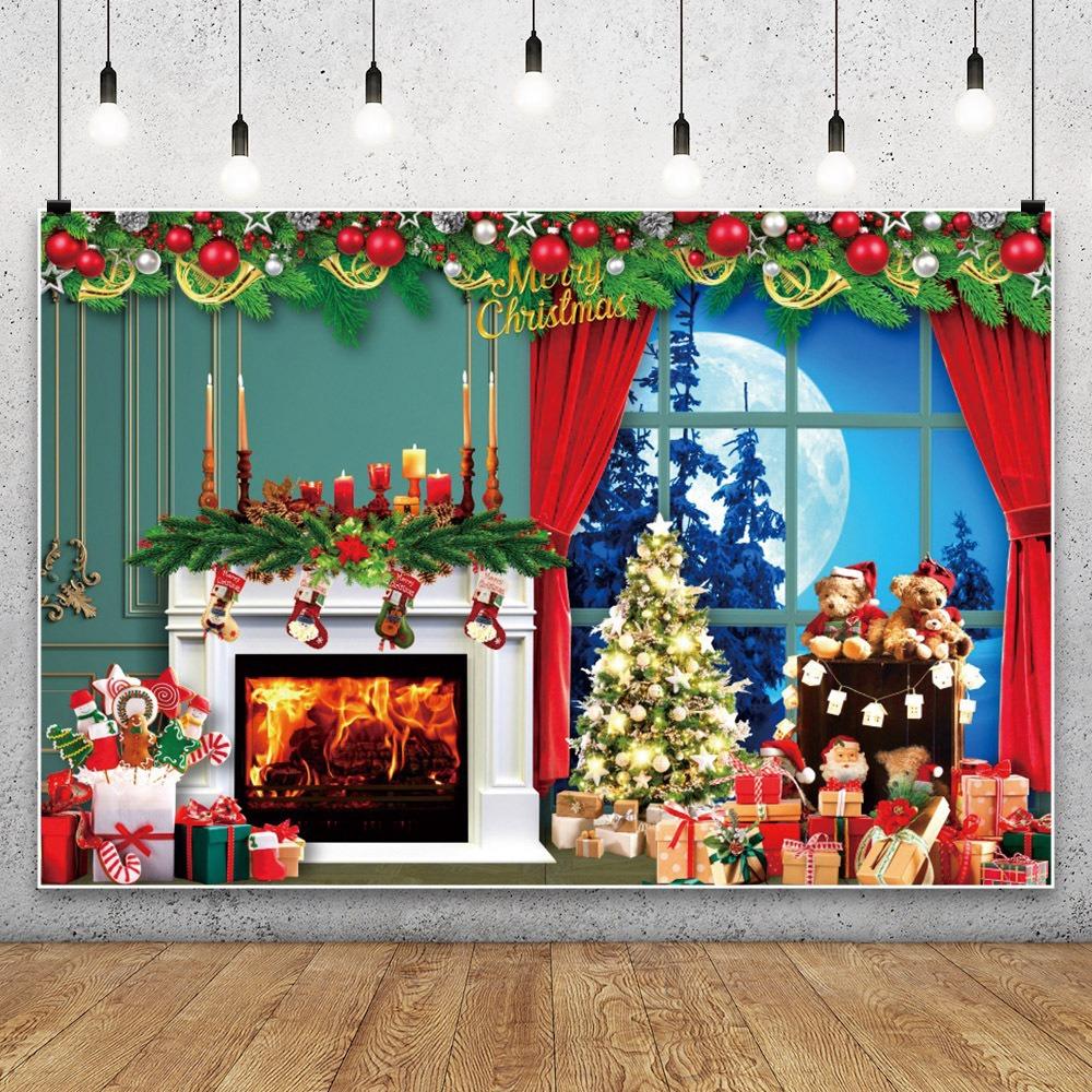 Christmas Snow Barn Door Family Party Holiday Birthday Party Photography Background Hanging Cloth
